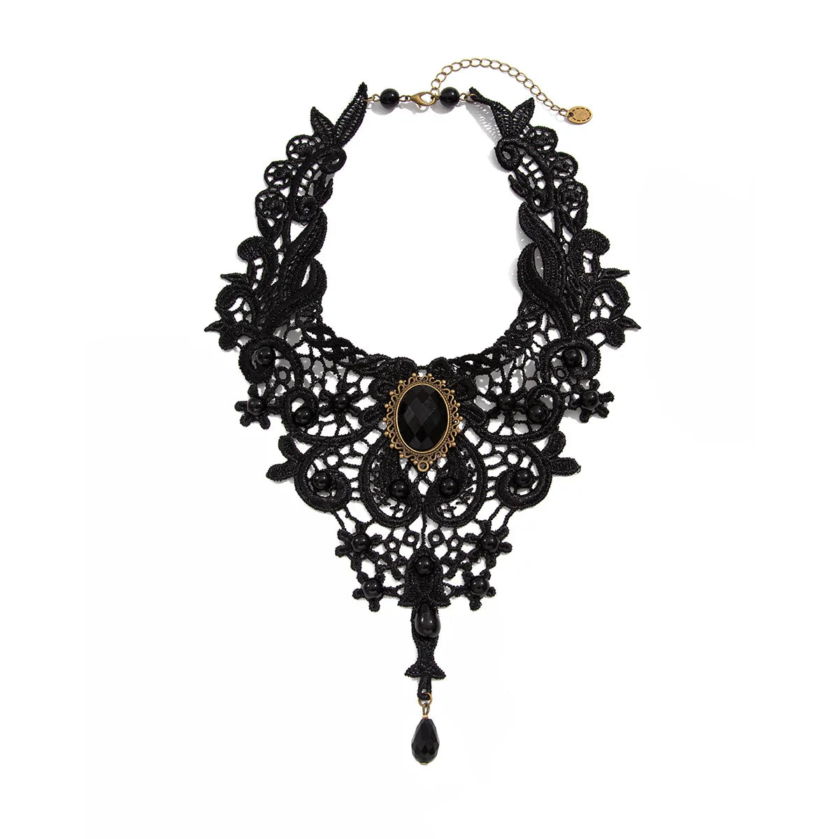 Fashion New Vintage Gem Black Lace Bead Necklace